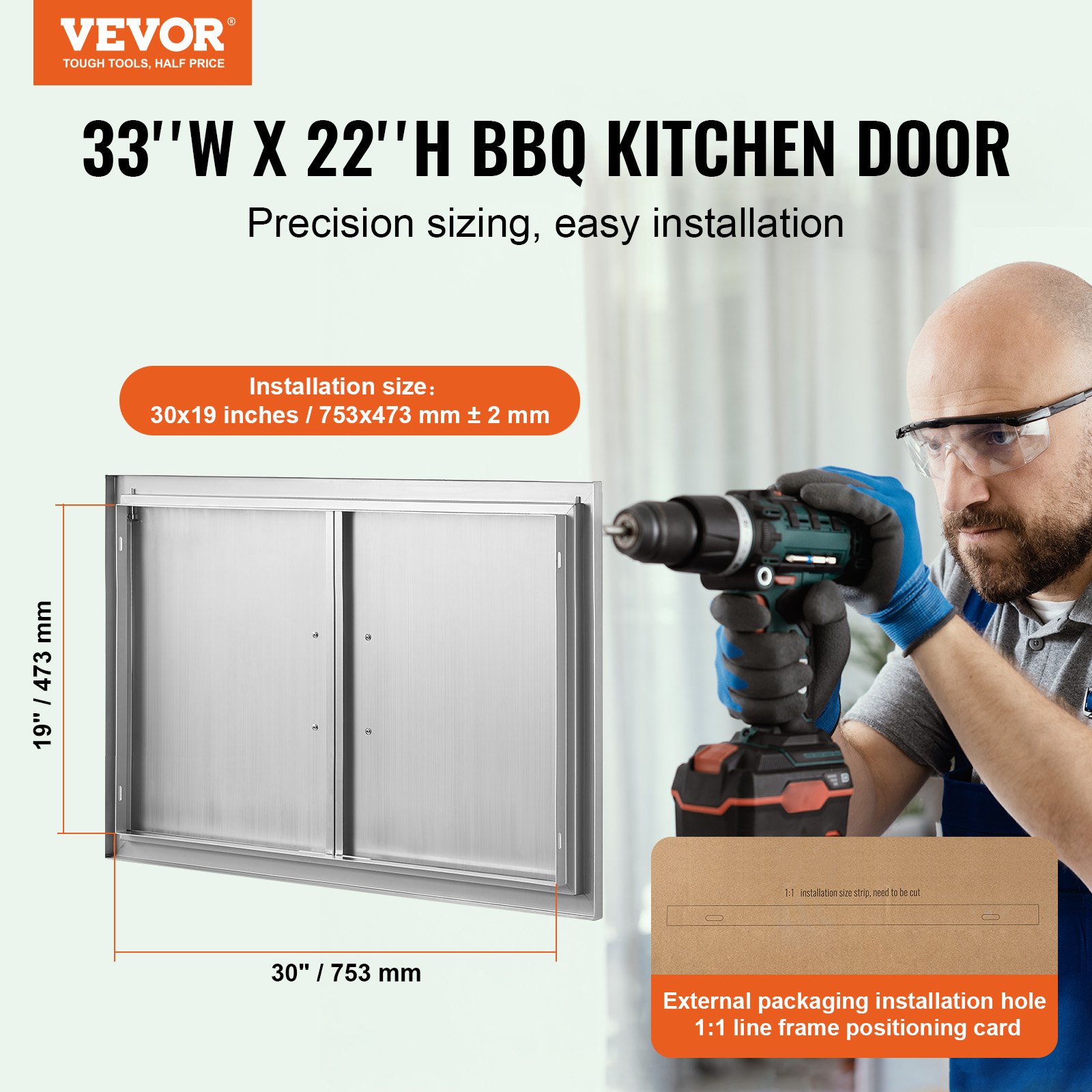 BBQ Access Door 838x558mm Double Stainless Steel - Image 2