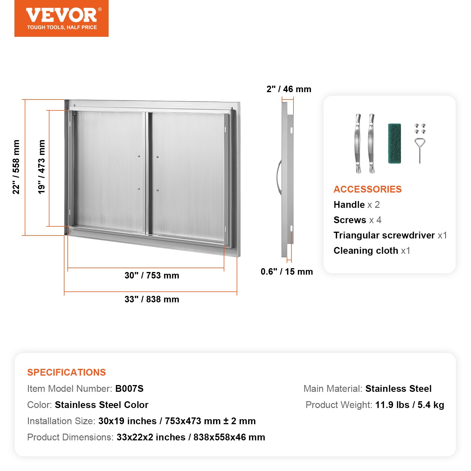 BBQ Access Door 838x558mm Double Stainless Steel - Image 7