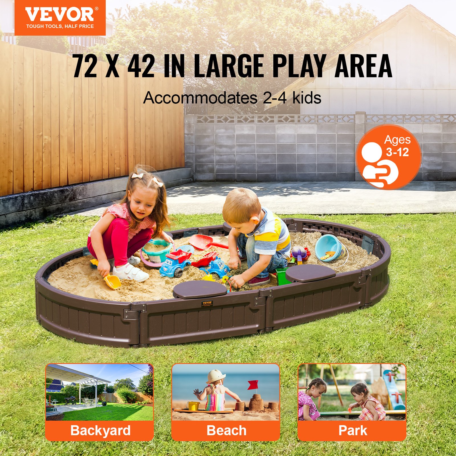 Sandbox with Cover 72x41.5x9.1 Inch Brown - Image 2