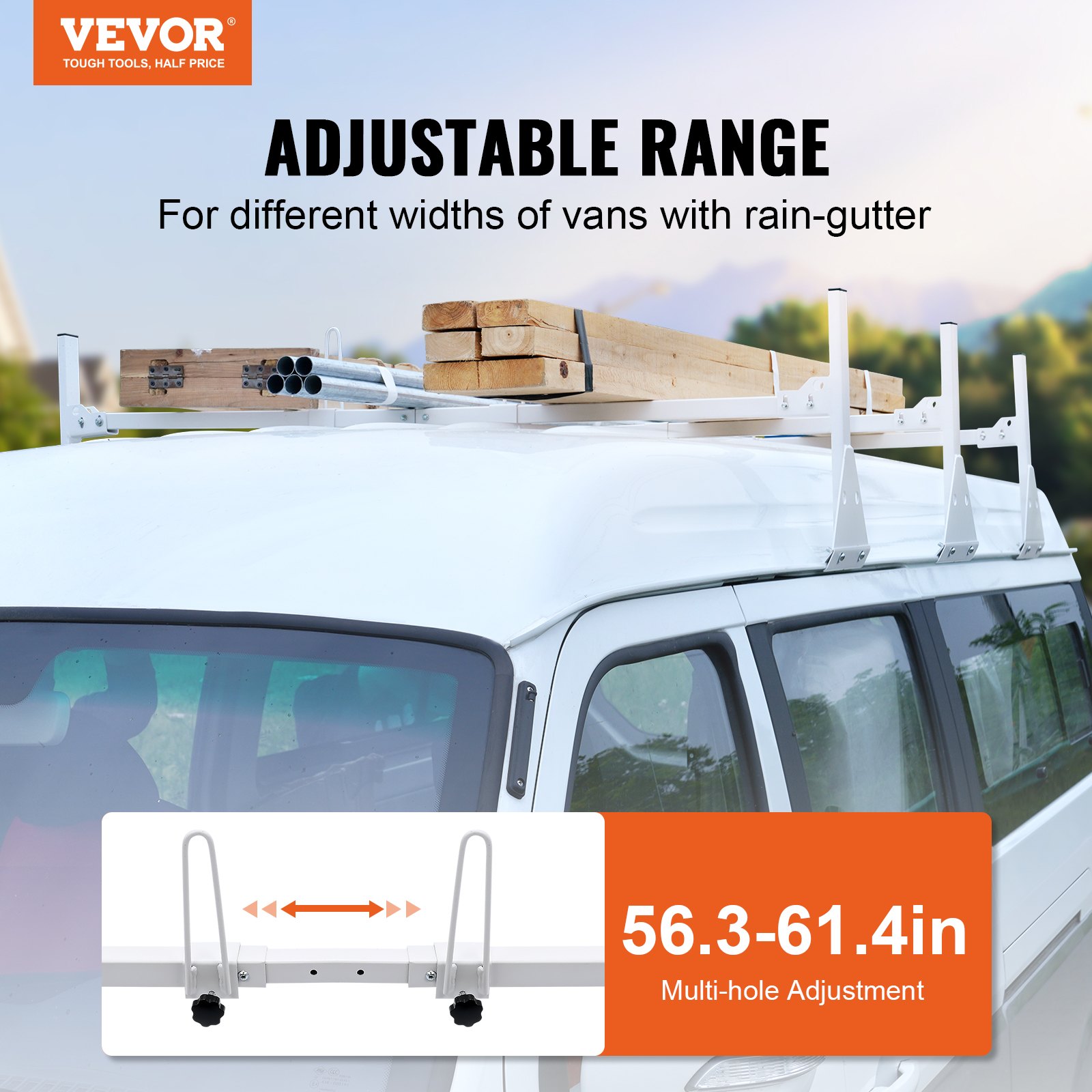 3 Bar Van Roof Ladder Rack Adjustable - Image 2