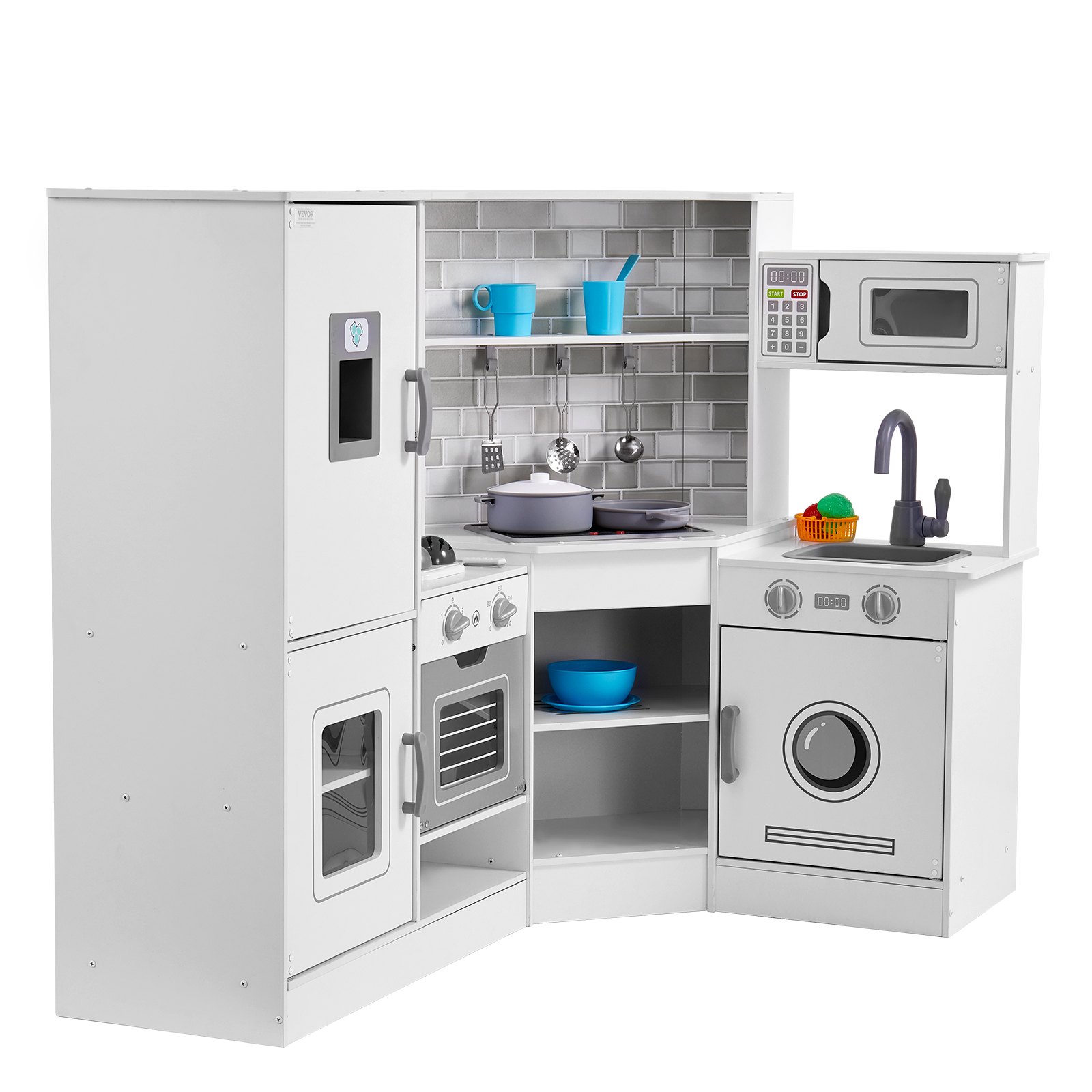 Kids Kitchen Playset 24 Piece Cooking Toy White Set
