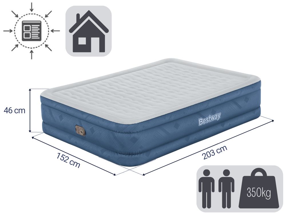 Bestway 2.03m Fortech Snugable Top Air Mattress Queen Built-In Pump