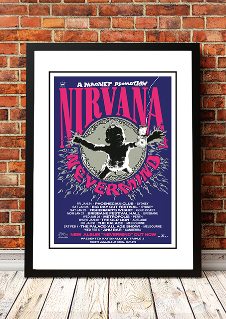 Nirvana 'Nevermind' Australian Tour 1992 Framed Poster - A1
