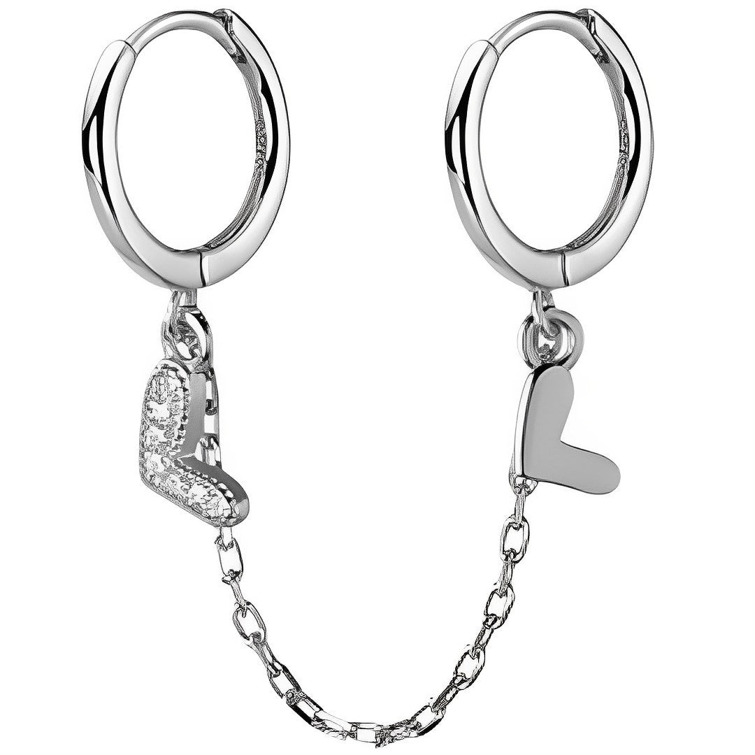 Sterling Silver Love Heart Chain Charm Earrings, Exquisite Jewellery Collection - Free Shipping
