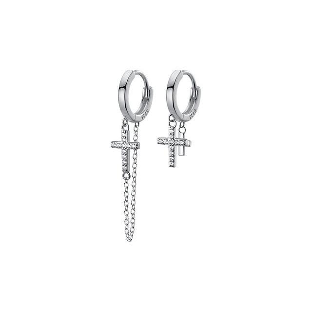 Sterling Silver Vintage Punk Cross Pendant Earrings, Statement Fashion - Free Shipping
