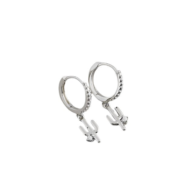 Sterling Silver Luxury Cactus Hanging Studs, Exquisite Earrings - Free Shipping