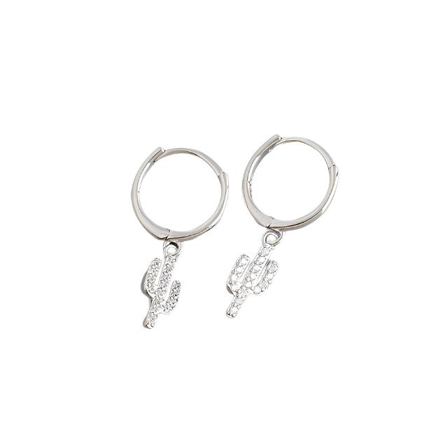 Sterling Silver Pave Zircon Cactus Ear Buckle Earrings, Fine Fashion - Free Shipping