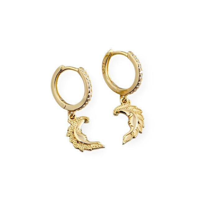 Gold Plated Cute Gothic Moon Face Pendant Stud Earrings, Flawless Elegance - Free Shipping