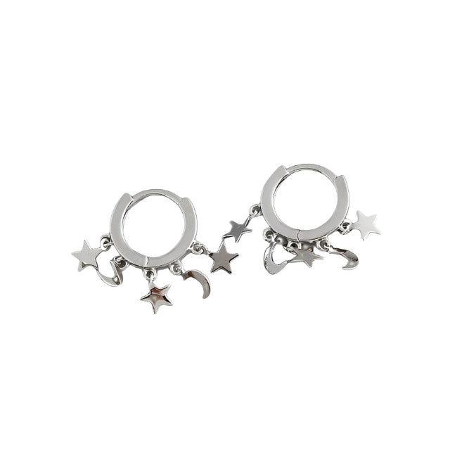 Silver Creative Bohemian Star Moon Tassel Stud Earrings, Fashion Accessories - Free Shipping