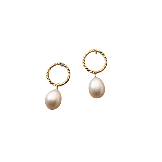 Gold Baroque Pearl Drop Hoops Earrings, Excellent Gift Idea - Free Shipping