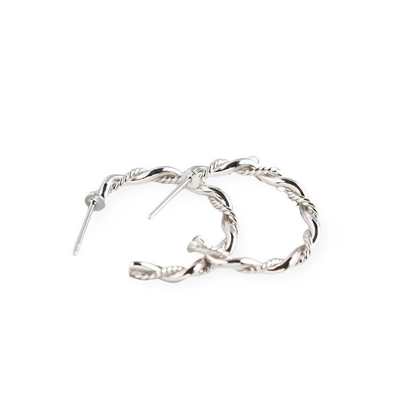 Sterling Silver Minimalist Endless Circle Twist Stud, Glamorous Hoop Earrings - Free Shipping