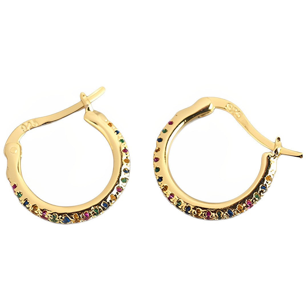 Gold Plated Round Rainbow CZ Crystal Huggies, Hot Design - Free Shipping