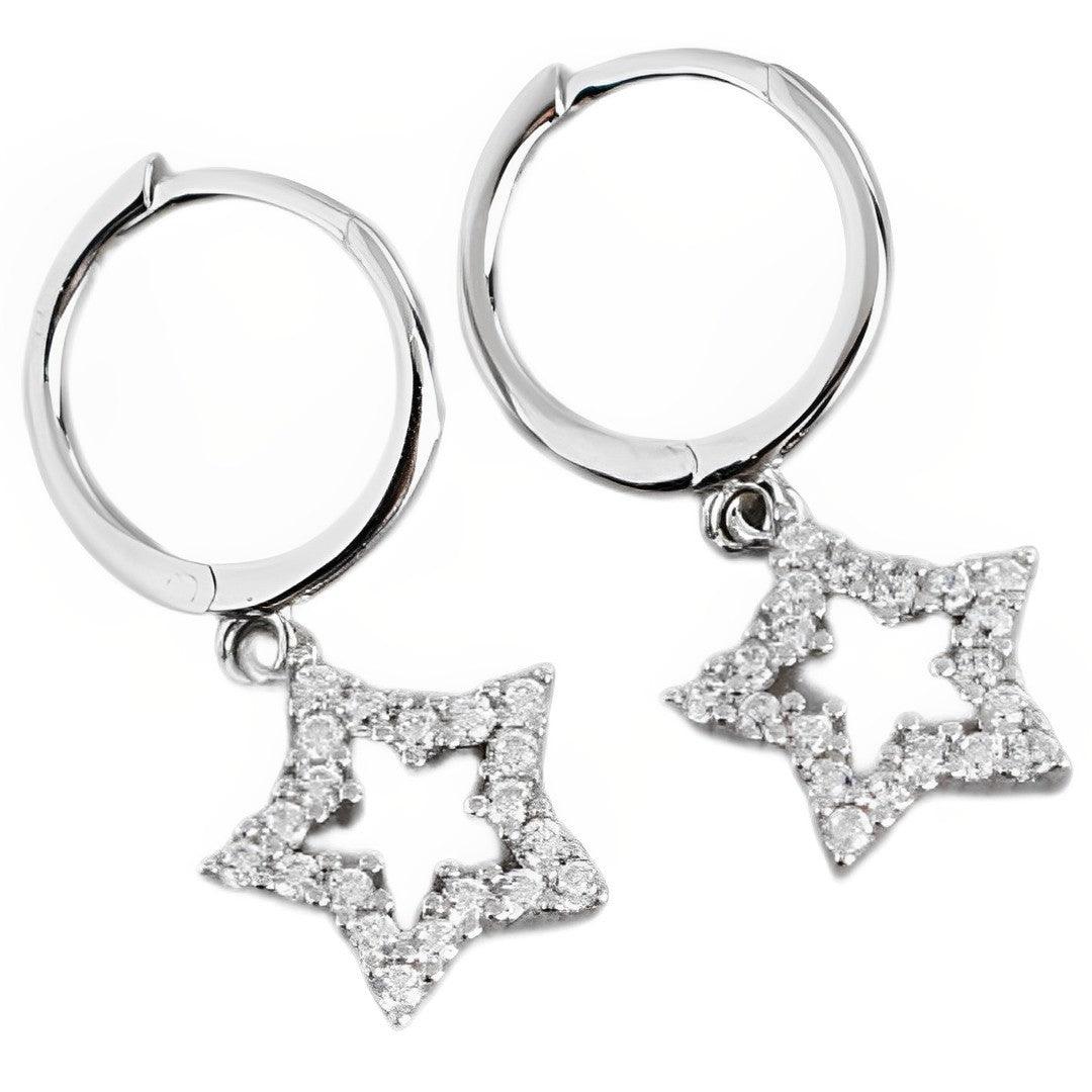 Sterling Silver Pave Crystal Zircon Hollow Star Chic Earrings, Girls Jewellery - Free Shipping