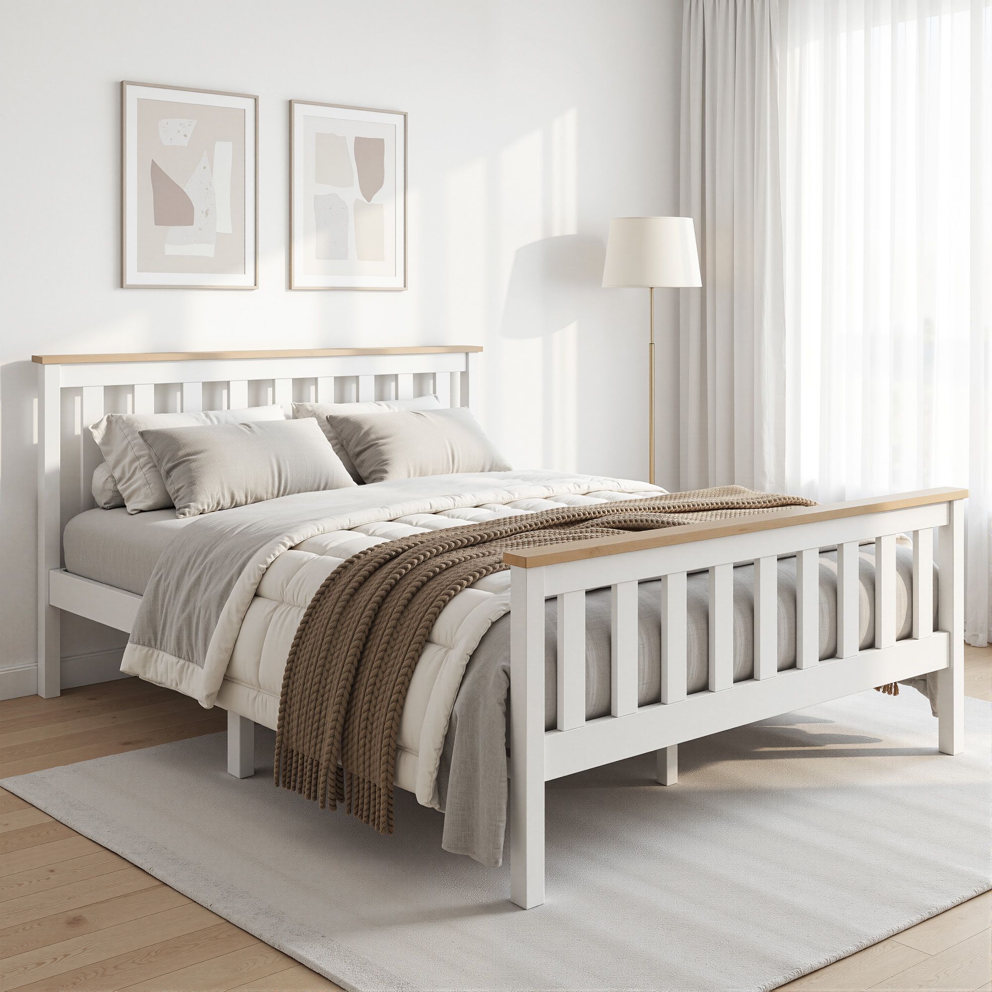 Artiss Double Wooden Bed Frame - White PONY