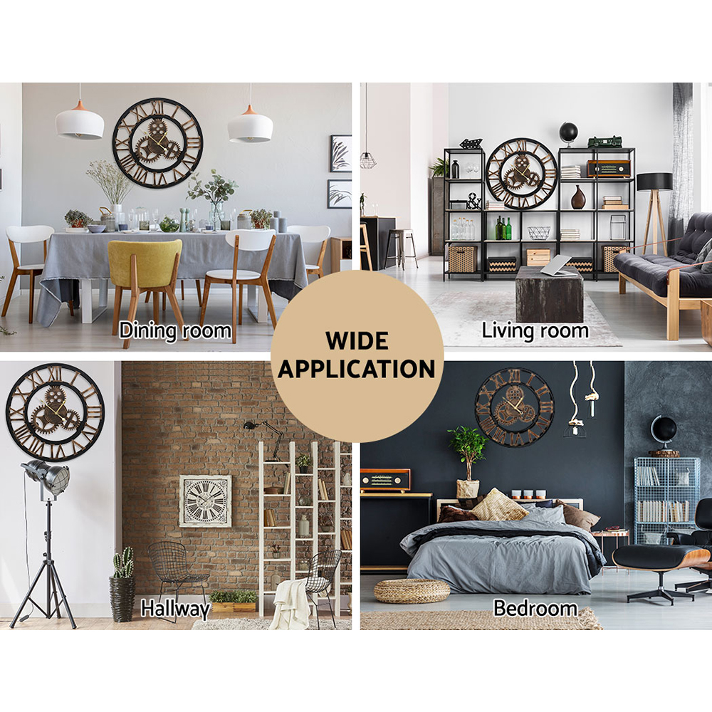 Artiss 80cm Brown Retro Roman Numeral Wall Clock - Image 6