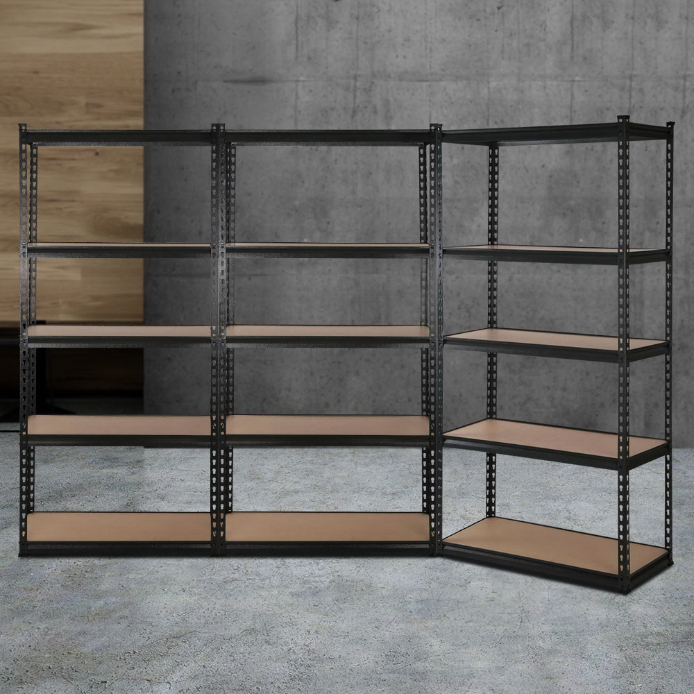 Giantz 3x 1.8M Black Garage Shelving Warehouse Storage Racks