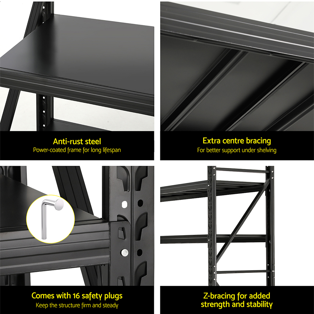 Giantz 2x1.8M Garage Shelving Pallet Racking Storage Black - Image 6