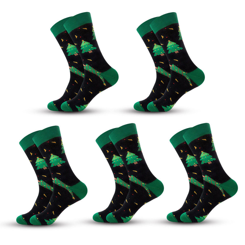 Black and Green Socks, Winter Holiday Snowflake 5 Pairs, Cosy Companions - Free Shipping