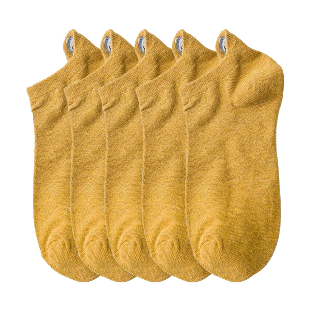 5 Sets One Size 4-5 Mustard Funny Unisex Candy Colour Short Cute Socks, Fashionable Designs - Free Shipping