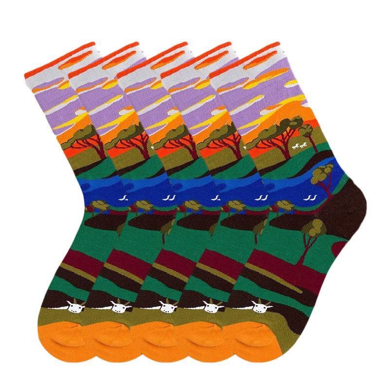 Nature Abstract Art Socks Combed Cotton Novelty Christmas Gift, All Seasons Fashion