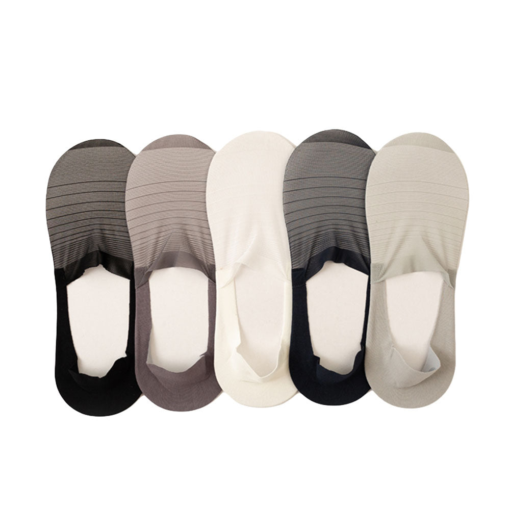 MultiColoured No Show Thin Invisible Fashion Socks 5 Pairs, One Size 5-9 - Free Shipping