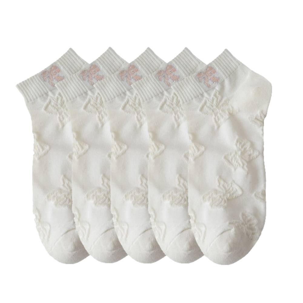 5 Pairs Women's Cute Cartoon Ribbon Print Socks, One Size 35-40, Summer Fashion - Free Shipping