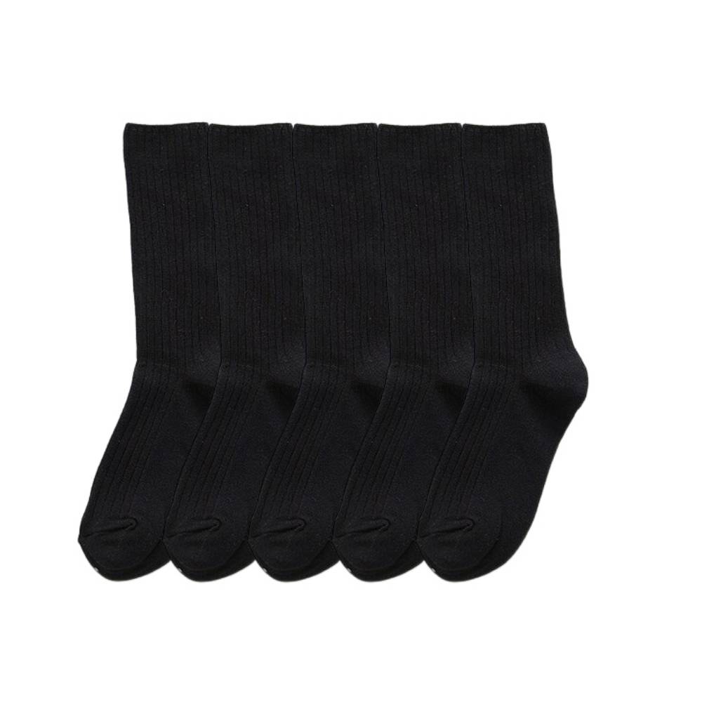 5 Pairs One Size 36-43 Retro Long Knitted Cotton Solid Colour Women's Socks (Black) - Free Shipping
