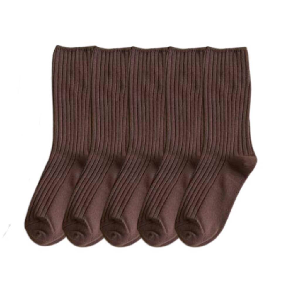 5 Pairs Brown Cotton Retro Knitted Socks One Size 36-43, Everyday Fashion - Free Shipping