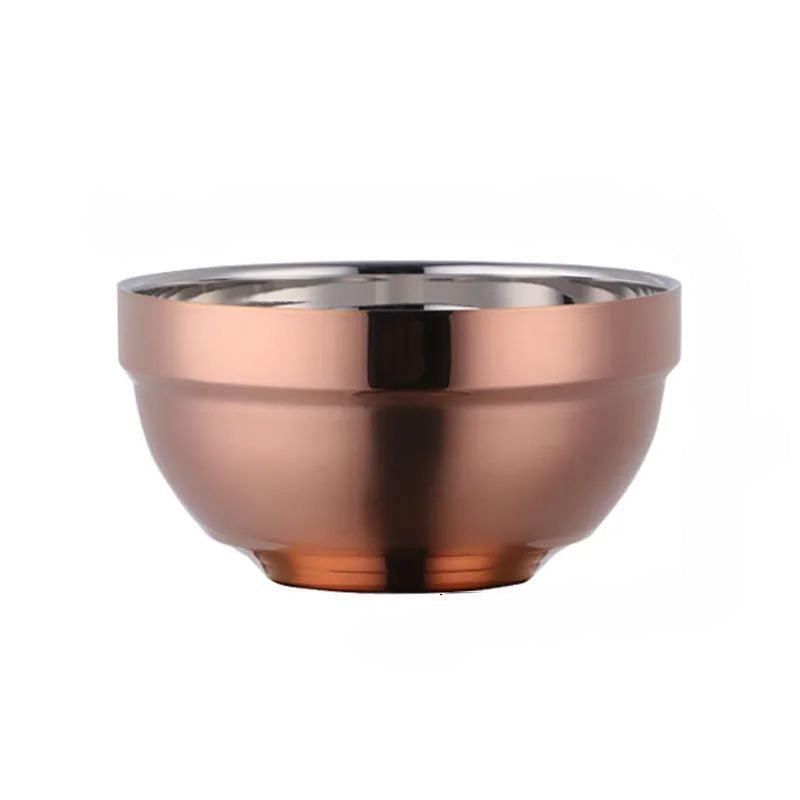 Rose Gold 5-Piece Large Stainless Steel Rice Bowl Set with Anti-Scalding Layer