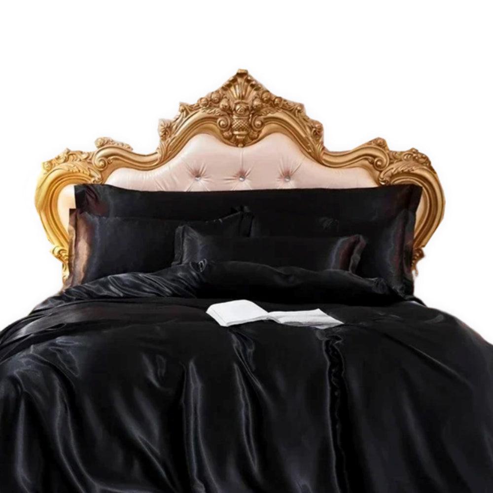 Sleek Black US Full Size 3-Piece Satin Bedding Set, Modern Duvet Cover