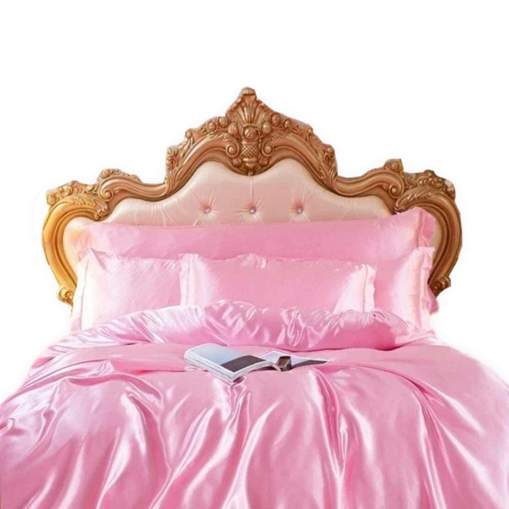 Single Size Blush Pink Satin Duvet Cover 3-Piece Set, Luxury in Style