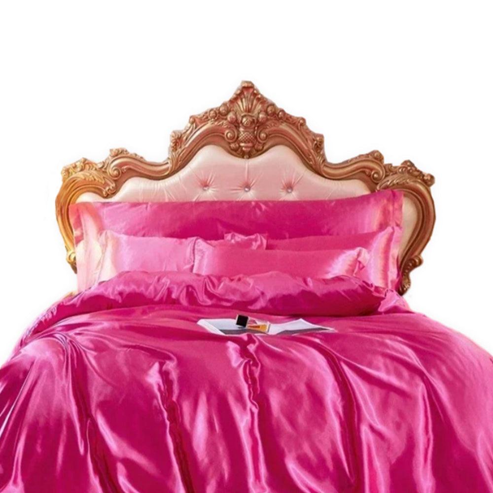 Hot Pink EU Single Size 2 Pieces Lux Satin Smooth Duvet Cover, Ultra-Soft Bedding