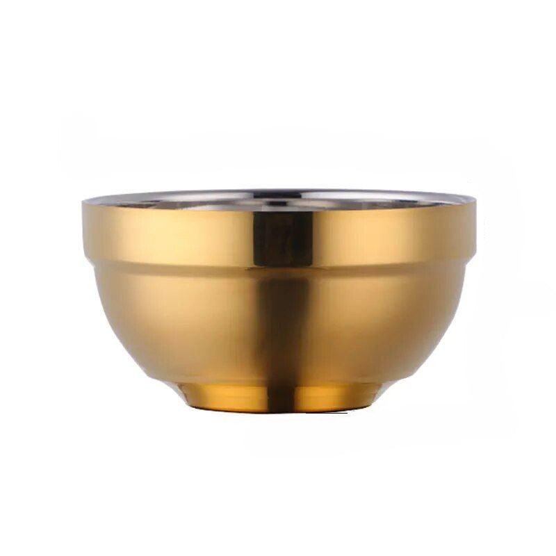 Gold 2Pcs Big Stainless Steel Mixing Rice Bowl Single Anti-Scald Layer Cooking Utensil