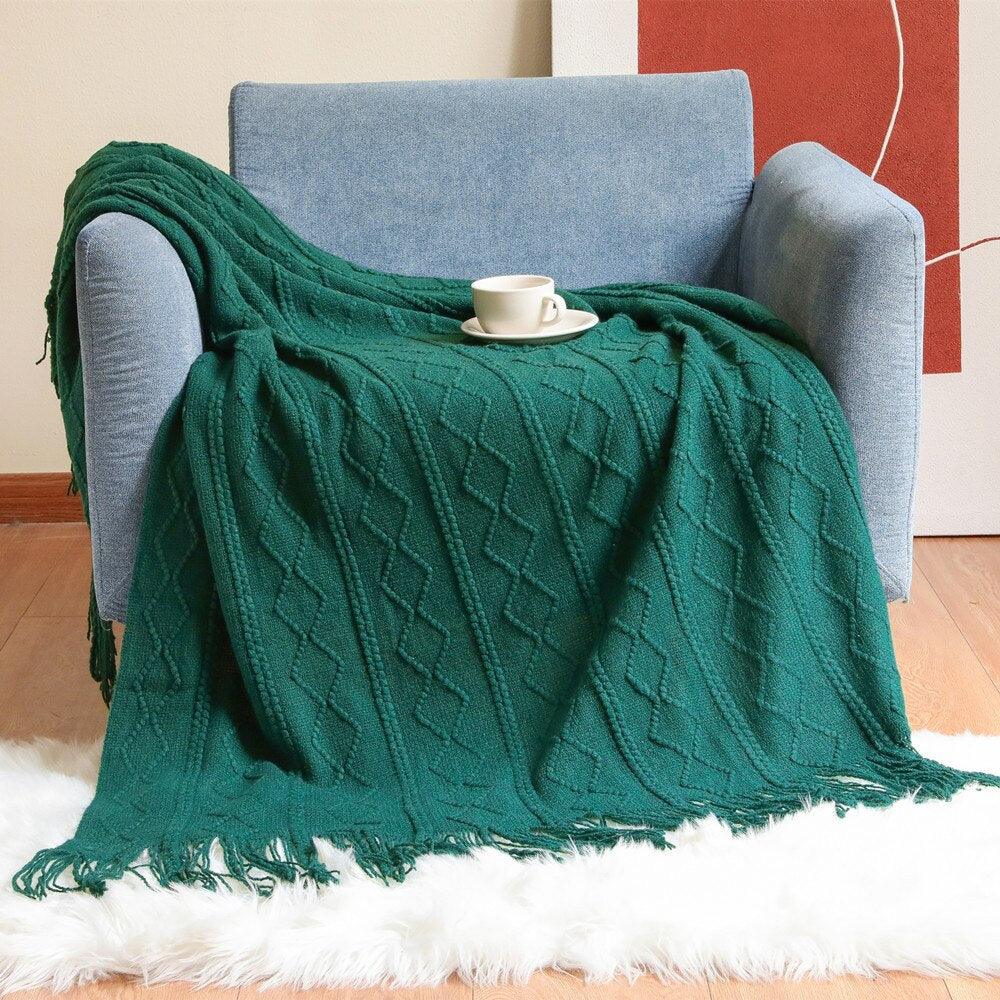 Luxury Grey Faux Fur Cashmere Throw Blanket for Sofa Plaid Tassels - Image 4