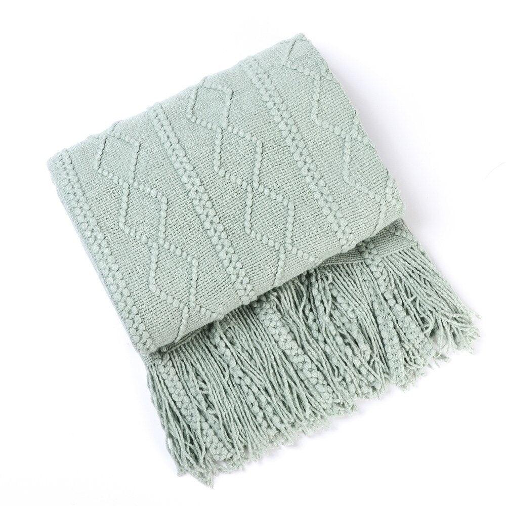 Luxury Grey Faux Fur Cashmere Throw Blanket for Sofa Plaid Tassels - Image 5