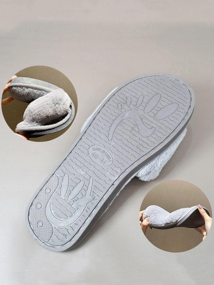 Size 5-6 Basic White Plush Flip Flop Slipper, Ideal for Cosy Winter Wear at Home - Image 8