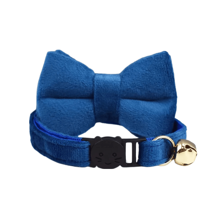 Blue Small Bow Cat Collar with Safety Buckle, Bell, and Durable Strap