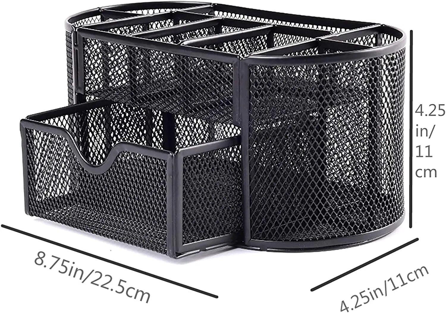 Metal Mesh Stationery Organiser, Blue Large Capacity Compartments, Office and School Supplies - Image 7