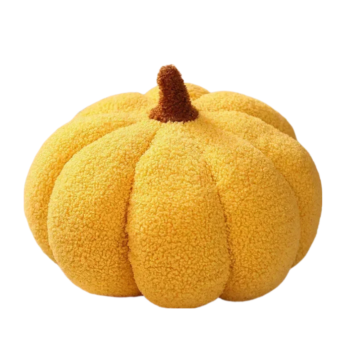Yellow Lamb Fleece Pumpkin Plush Throw Pillow 28cm, Super Soft Cushion