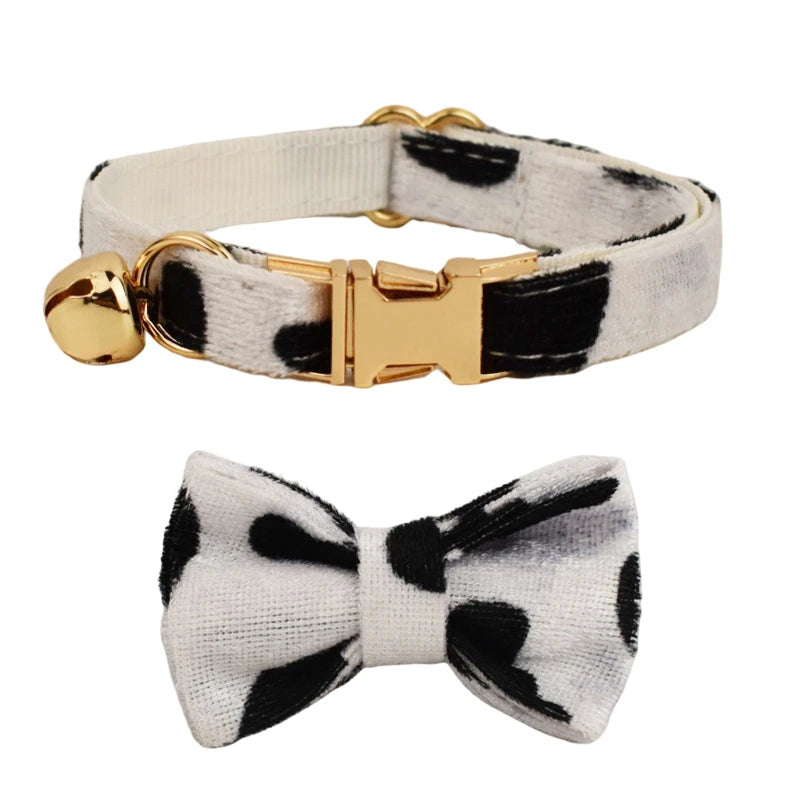 Spotted Bow Large Cat Collar with Safety Buckle, Bell, and Durable Strap - Free Shipping