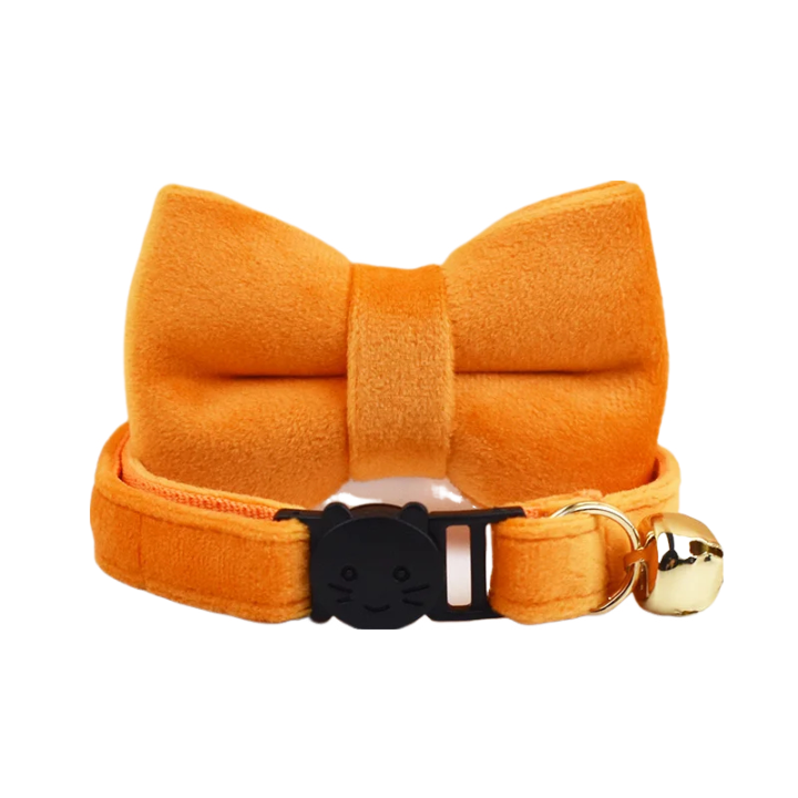 Sunset Orange Bow Large Cat Bowtie Collar with Bell, Glamorous Cat Fashion