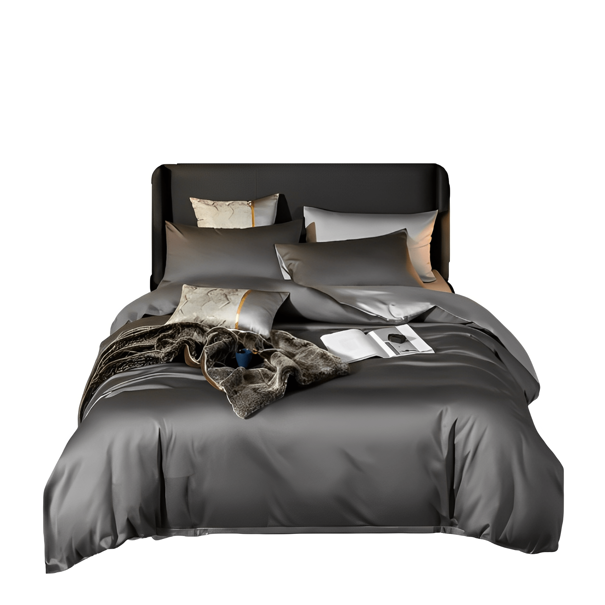 UK King Deep Grey and Light Grey Stunning Blanket Bedspread 4-Piece Duvet Comforter Set