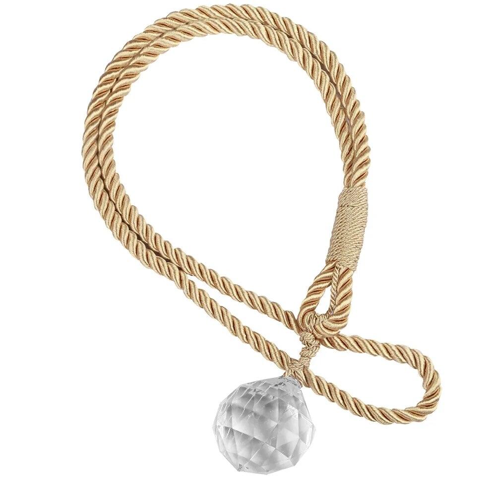Gold Crystal Curtain Tieback Weave Cord Beaded Hanging Holder Buckle Rope Tie