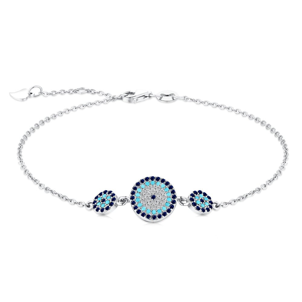 Fashion Blue Eyes Shape Sterling Silver Bracelet, High End Gifts - Free Shipping