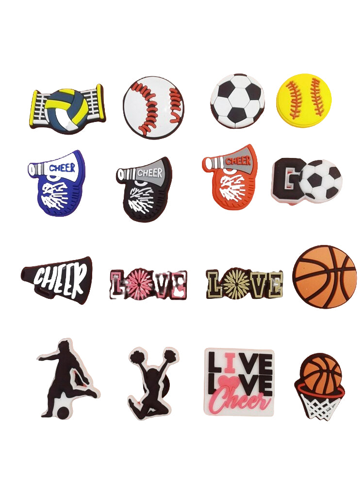 17Pcs Random Colour Football Sports Shoe Charms for Crocs, Ornament Jibbitz