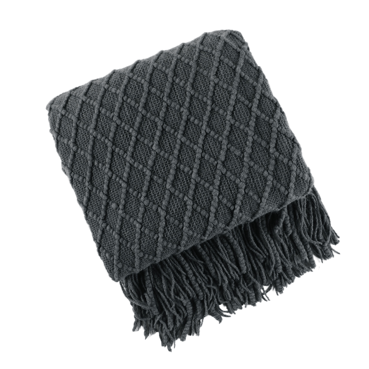 Grey Nordic Style Knit Plaid Throw Tassels Bedspread Blanket 127*172cm - Free Shipping
