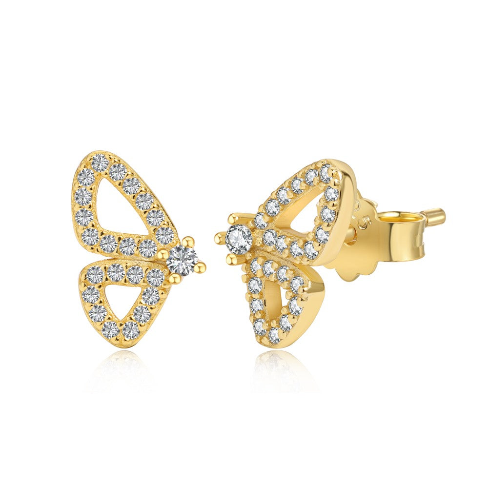 Gold Plated Butterfly Stud Earring Set, Sterling Silver 925, Perfect Gift - Free Shipping
