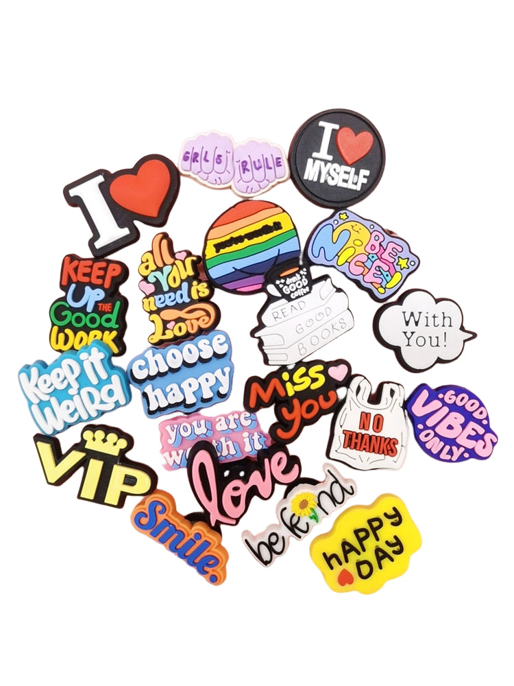 20Pcs Random Colour Slogan Style Shoe Charms for Crocs, Designer Ornament Jibbitz