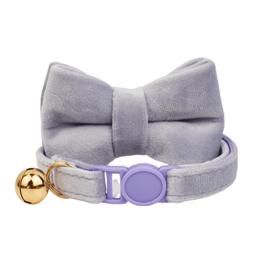 Light Purple Large Bow Cat Collar with Safety Buckle, Bell and Strap, Stylish Pet Gear