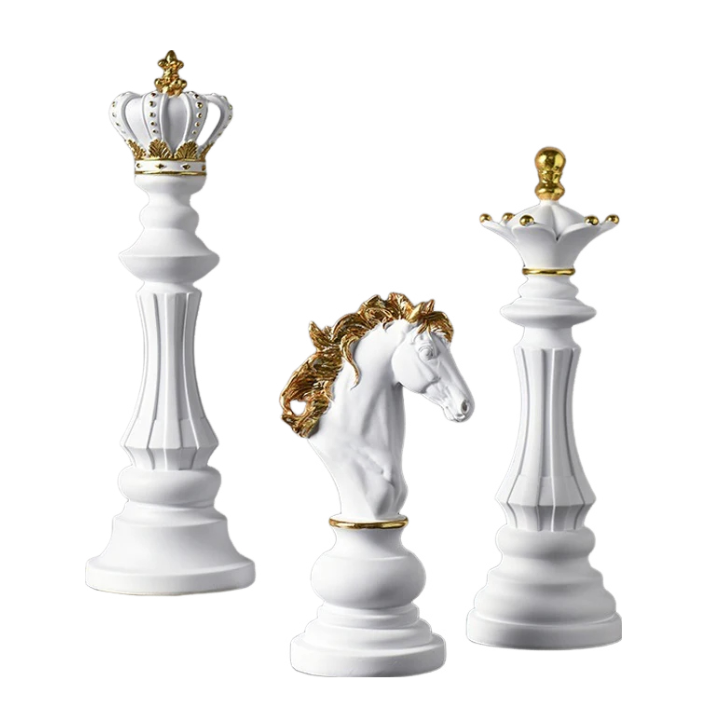 3pc White Home Decoration Chess Piece Set, Classic Office Decor